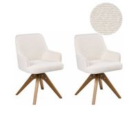 conjunto de 2 sillas de comedor base giratoria con reposabrazos tapizado de boucle patas de madera blanco crema sylvania