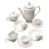 juego de cafe de porcelana blanca 27 piezas bremen 12 tazas de cafe 15 cl 12 platillos para tazas 1 cafetera 1 lechera 1 azucarero filo de oro
