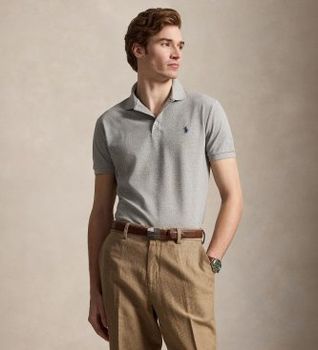 Polo Ralph Lauren para hombre. 710941439004 Polo de piqué elástico Custom Slim Fit gris (XXL), Casual, Algodón, Manga corta