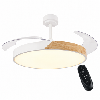 Ventilador de Techo Retráctil con Luz LED CCT Ø108 cm, Aspas Transparentes, 6 Velocidades, Mando a Distancia, Temporizador y Función Reversible Verano/Invierno, para Salón y Dormitorio