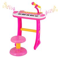 costway juego de teclado infantil de 31 teclas instrumento musical portatil multiples sonidos luz microfono taburete ajustable para ninos 3 anos rosa