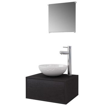 Conjunto De 4 Uds Muebles De Baño | Armario De Baño Con Lavabo Y Grifo Negro