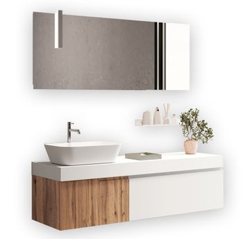 Mueble de baño 7 piezas en mdf roble/blanco mate