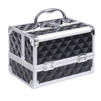 homcom maletin de maquillaje con espejo cerradura varios compartimientos 20x15x15cm aluminio negro