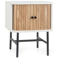 costway mesita de noche con puertas correderas mesa auxiliar para dormitorio con gabinete de almacenamiento patas de metal 40 x 39 x 49 cm