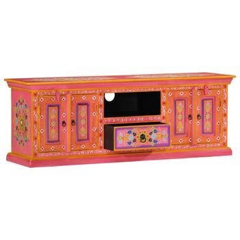 Mueble De Tv | Muebles De Salón Madera Maciza De Mango Rosa 110x30x40 Cm Cfw33029
