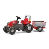 tractor a pedales junior con remolque color rojo y gris
