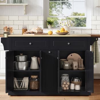 Isla De Cocina Con Encimera Abatible, Ruedas Bloqueables Y Almacenaje, 121 × 69 × 89 Cm