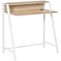 homcom escritorio mesa de ordenador 84x45x85cm con encimera de madera y patas de metal estilo moderno para oficina roble   aosom espana