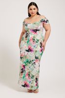 yours london vestido verde de flores con hombros descubiertos mujer curvy y tallas grandes yours london