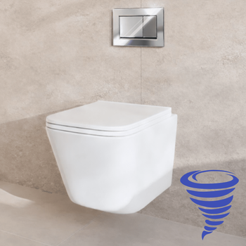 Pack Wc Suspendido Con Cisterna Empotrada Cuadrada Blanca - Sin Brida - Con Placa De Accionamiento Cuadrada Cromada - Linea Lomazoo
