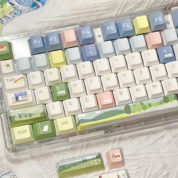Nuevas teclas PBT de 120 teclas, juego de teclas PBT con perfil Cherry, sublimación de tinta en 5 lados, antideslumbrantes, compatibles con teclados 61-108