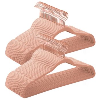 50 perchas aterciopeladas de 41,5 cm de color rosa