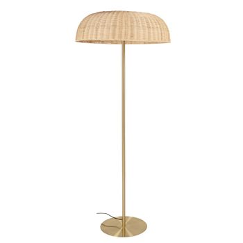 Lámpara de pie de ratán y metal dorado, altura 155 cm