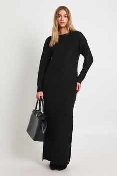 Vestido Maxi De Punto Y Canalé Suave, Negro