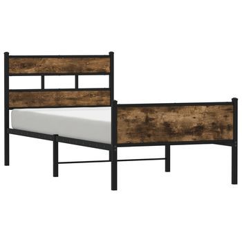 Cama Individual | Cama De Adulto | Estructura De Cama Sin Colchón Madera Roble Ahumado 107x200 Cm