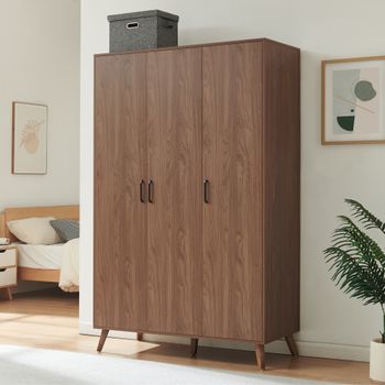 Armario Norg 3 Puertas 1 Barra 4 Compartimentos 191x120x52 Cm Efecto Nogal [en.casa]