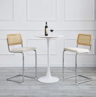 set 2 taburetes altos en acero y ratan beige