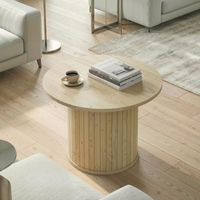 mesa de centro de mdf acero homcom o60x40 cm-natural