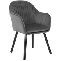 silla de comedor de terciopelo patas de madera negras silla de descanso silla de salon - gris oscuro - woltu