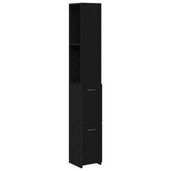 Gabinete De Baño | Armario De Baño Con Cajón Roble Negro 25 X 25 X 170 Cm