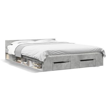Cama Matrimonial | Cama Para Adultos | Cama Con Cajones Madera Ingeniería Gris Hormigón 140x190 Cm Cfw78006