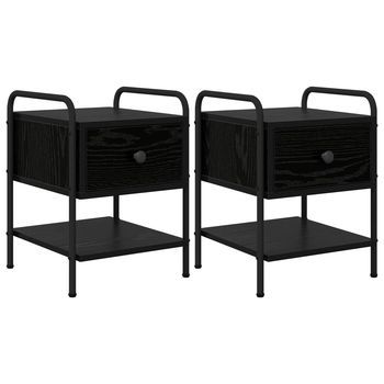 Mesa De Noche 2 Uds. Roble Negro Madera De Ingeniería Vidaxl
