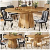 mesa de comedor extensible - mesa redonda transformable en ovalada - mdf  metal - marron