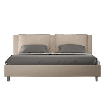 Cama Con Somier Acolchada 180x190 Cuero Sintético Gris Paloma Antea
