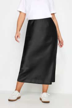Yours Falda Midi Negra Satinada, Mujer Curvy Y Tallas Grandes, Yours