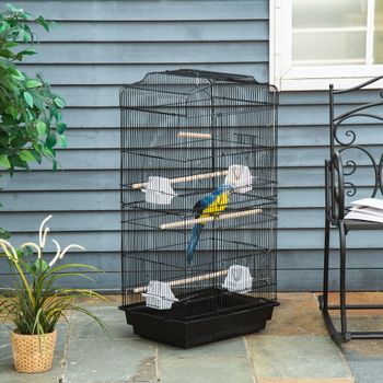 PawHut Jaula para Pájaros con Puertas Comederos y Bandeja 47,5x36x91 cm Negro