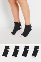 yours 4 pack curve black contrast heel ankle socks