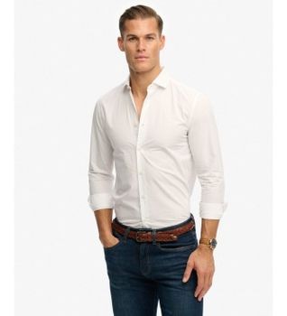 Superdry para hombre. M4011045A Camisa Classic Tailored blanco (M), Casual, Algodón, Clásico, Manga larga