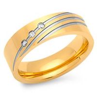 anillo de acero inoxidable parcialmente dorado 6 mm circonita
