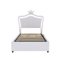 cama con canape de piel sintetica 90x200cm con led y somier blanco