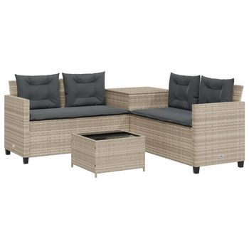 Sofá Jardín | Sofá De Exterio Forma De L Con Mesa Y Cojines Ratán Pe Gris Claro