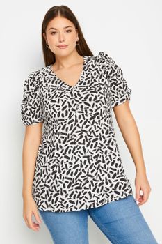 Yours Top Blanco Estampado Con Fruncidos, Mujer Curvy Y Tallas Grandes, Yours