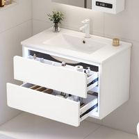 mueble de bano suspendido - mueble para bano - mdf y ceramica - blanco 76x46x485cm