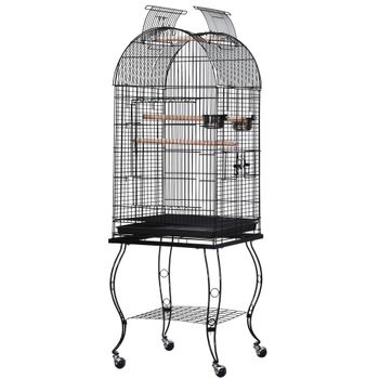 PawHut Jaula para Pájaros con Soporte con Ruedas Bandeja Extraíble y 2 Comederos