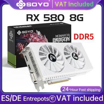 SOYO-tarjetas gráficas Radeon RX580 8G GDDR5, tarjeta de memoria para videojuegos, PCIE3.0x16 GPU, componentes de ordenador de escritorio AMD RX 580 8G
