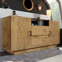 aparador - mueble de almacenamiento - tablero de particulas y vidrio - roble 140x40x70cm