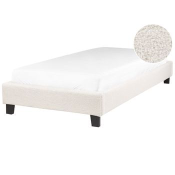 Cama Con Somier Minimalista Sin Cabecero Tapizada De Bouclé Beige Claro 90 X 200 Cm Roanne