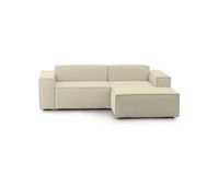 sofa fixo com peninsula de madeira