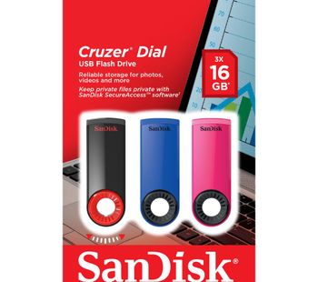 SANDISK Cruzer Dial USB 2.0 Memory Stick - 16 GB, Pack of 3