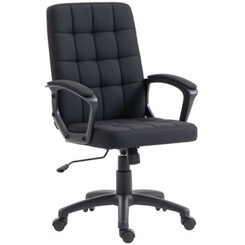 Vinsetto Silla de Oficina Giratoria Tapizada en Lino Sintético Altura Ajustable Basculante Respaldo Medio Reposabrazos Negro