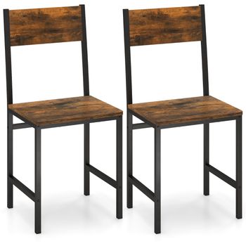Costway Juego de 2 Sillas de Comedor Silla de Cocina Industrial con Patas de Metal Grano de Madera Rústica sin Brazos para Sala de Estar Marrón
