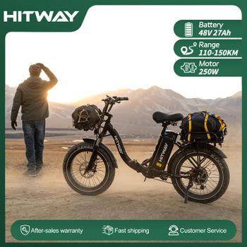 Bicicleta Eléctrica Hitway Bk6S Plus, Batería de 48V 27Ah, Alcance de 110-150Km, Neumáticos Gruesos de 20 Pulgadas, Bicicleta Eléctrica Urbana, Portaequipajes Doble, Motor de 250W, 25Km/H, 7