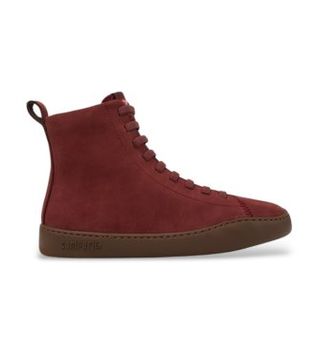 Camper para mujer. K400817-004 Zapatillas botín de piel Peu Touring burdeos (39), Plano, Cordones, Casual