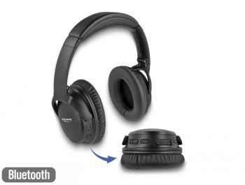 DeLOCK Auriculares Bluetooth 5.0 sobre el oído plegables con micrófono integrado y graves intensos, con hasta 20 horas de reproducción