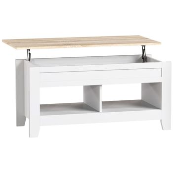 Mesa centro elevable 105x50x49 cm blanco y natural